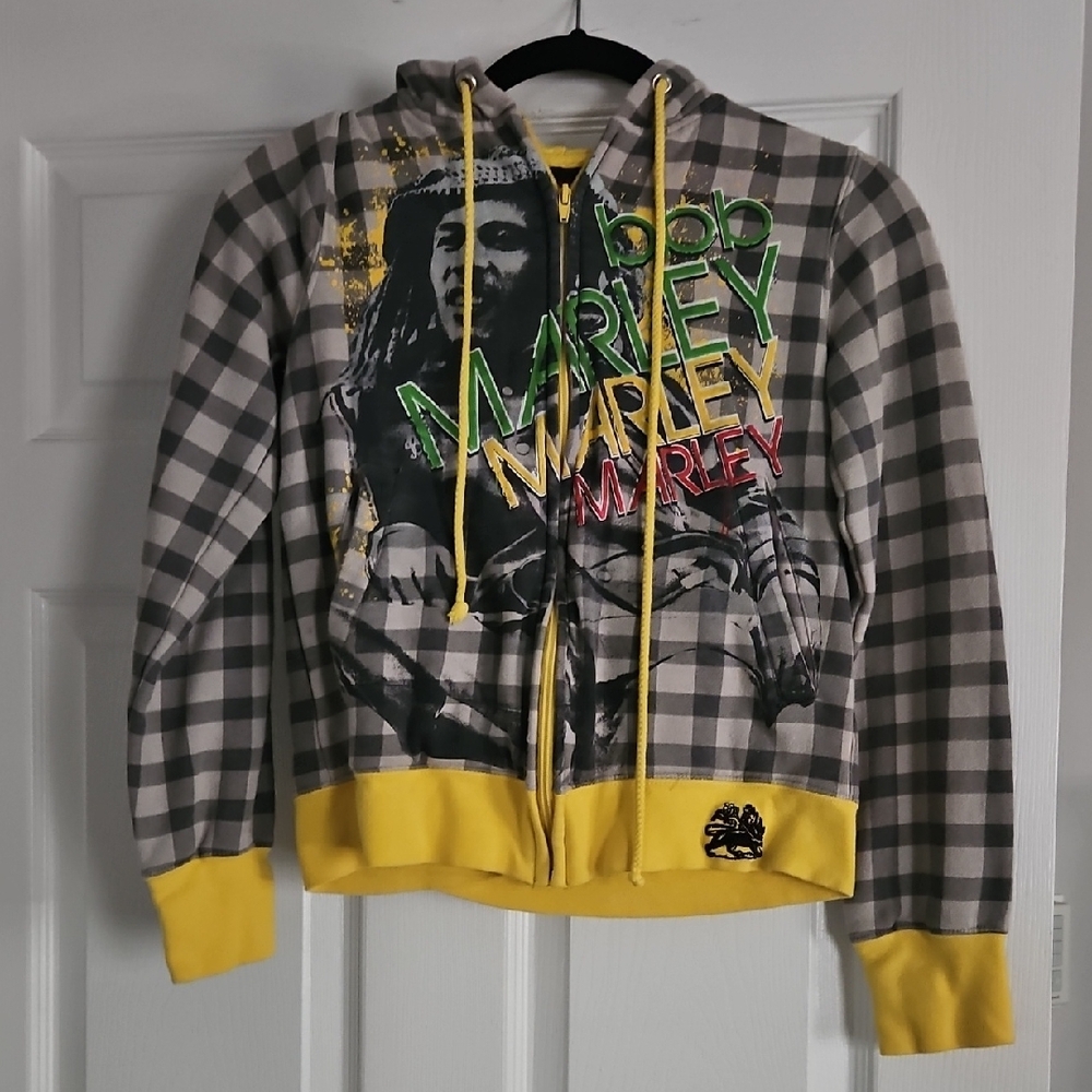 Bob Marley Graphic Hoodie with Yellow Accents